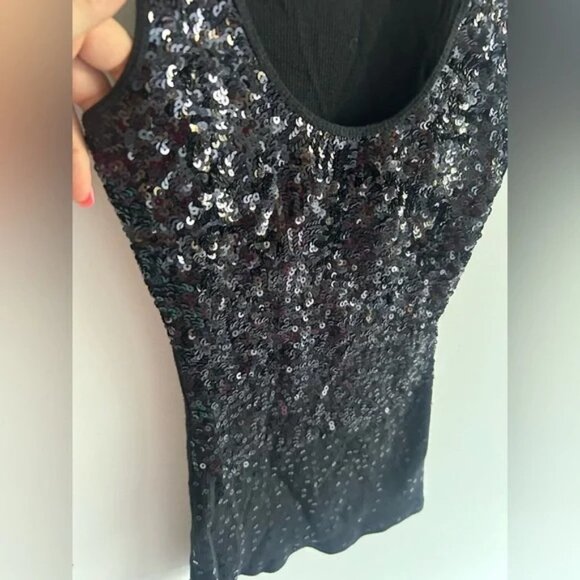 GLAM, size S, sequined black top, long fitting, stetchy, new years - Picture 4 of 6